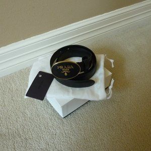 PRADA Saffiano Leather Oval Logo Buckle Belt 85cm